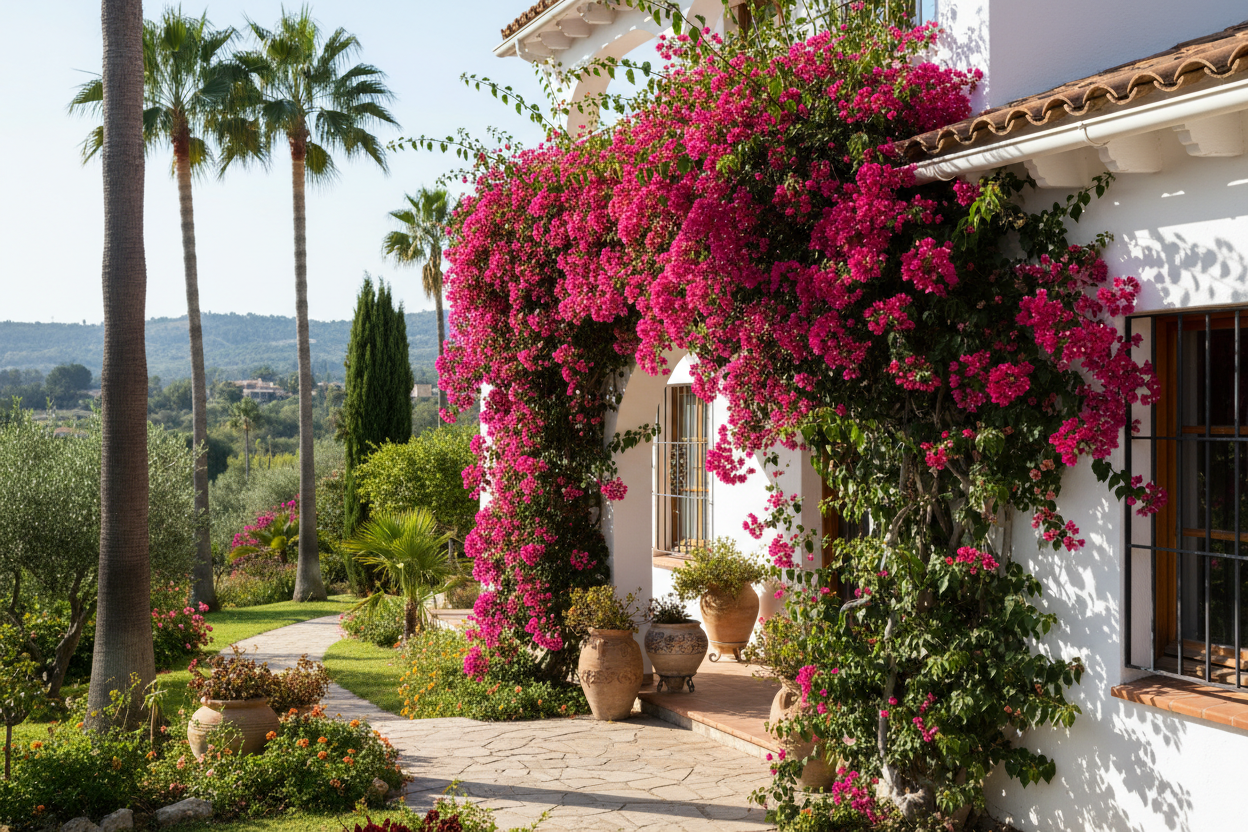 bougainvillea in garde next to house